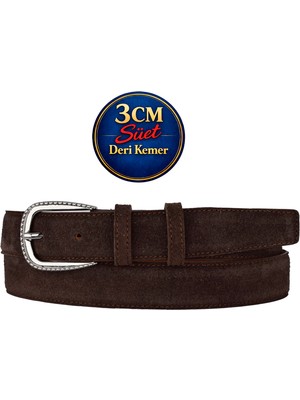 GoDeri Hakiki Deri, 3 cm Siyah Nikel Renk Tokalı, Koyu Kahverengi Süet, Dikişli Klasik Kadın Kemeri, 3CMK30