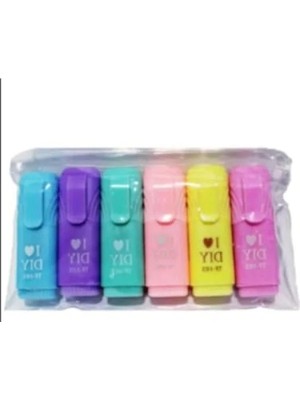 Esranın Dünyası Mini Fosforlu Işaretleme Kalemi Seti - 6 Renkli, Fermuarlı Çanta ile