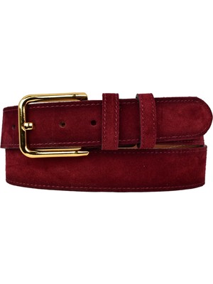 GoDeri %100 Hakiki Deri, Gold Tokalı 4 cm Bordo Süet Kadın Kemeri; Kot, Spor Kemer=süet.76.bordo
