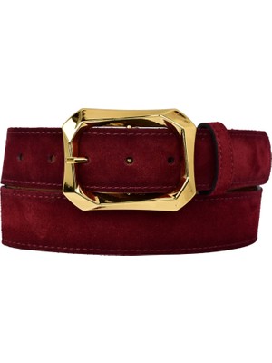GoDeri %100 Hakiki Deri, Gold Tokalı 4 cm Bordo Süet Kadın Kemeri; Kot, Spor Kemer=süet.08.bordo