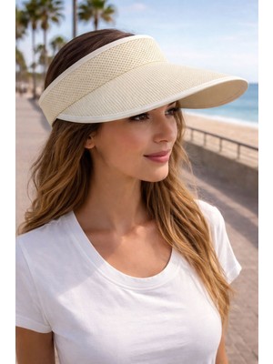 Aydın Şapkacınız Kadın Arkası Lastikli Uv Güneş Korumalı Siperlikli Şapka Yazlık Plaj Vizör Şapka