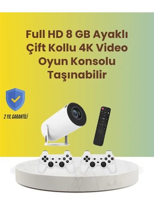Melike Bakar Boutique Tçift Kollu Tasarımlı Kablosuz Projeksiyon – 4k, 10.000 Oyun ve Smart App Desteği