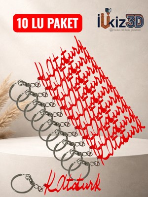 - Atatürk Imzalı Özel Tasarım 3D Baskı Anahtarlık - Çift Renkli (10AD)