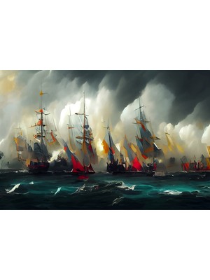 Aden Dijital Dekoratif Manzara Gemiler Kanvas Tablo