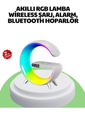 Melike Bakar Boutique Bluetooth Hoparlörlü Rgb Atmosfer Lambası Kablosuz Şarj ve Saat Özellikli