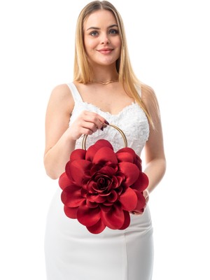 Gustello Lina | Gold Metal Saplı Gül Çiçek Tasarım Abiye El ve Omuz Çantası