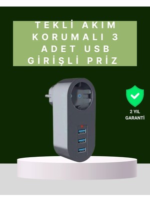 Melike Bakar Boutique Termal Akım Korumalı 3 Usb'li Güvenli Priz – Akıllı Akım Dengeleme