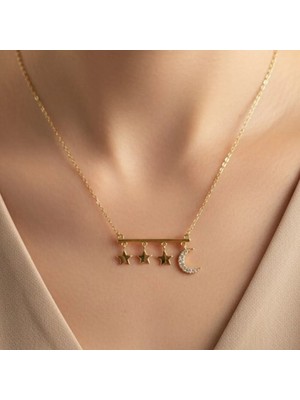Xupıng Jewelry Zirkon Taşlı Ay Yıldız Kolye