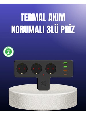 Melike Bakar Boutique USB ve Type-C Portlu Anahtarlı Çoklu Priz Güç Ünitesi