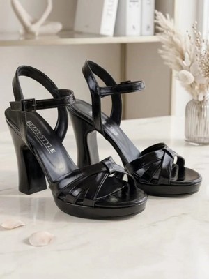 Elda Ayakkabı Siyah Renkli Platform Topuklu Sandalet 11.5 cm – 2 cm Platform Şık & Davet Ayakkabısı