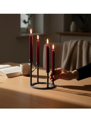 Bohem Kutusu Yuvarlak Standlı 4'lü Şamdan Seti