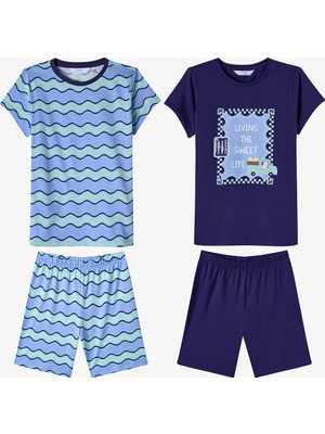 Penti Mavi Erkek Çocuk Blue Waves Pamuklu 2'li Pijama Takımı