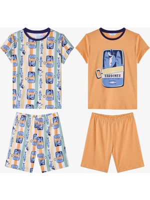 Penti Açık Turuncu Erkek Çocuk Sharkines Pamuklu 2'li Pijama Takımı