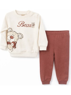 Nikuby Önü ve Arkası Baskılı Ayıcık Temalı Bebe Alt-Üst Takım