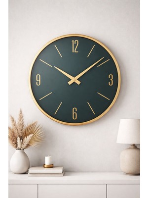 Galaxy 50 cm Gold Çerçeveli Modern Duvar Saati – Yeşil & Gold Şık Tasarım | Kasımoğulları Concept