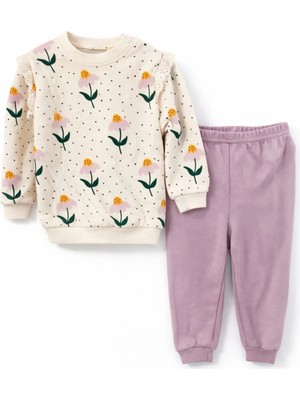 Nikuby Çiçekli ,  Desenli Kız Bebek Alt-Üst Takım