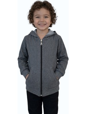 Evavi Çocuk Kapüşonlu Fermuarlı Cepli Gri Sweatshirt Ceket