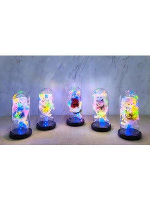 Skygo Işıklı Müzikli Fanus Içinde Sevimli Ayıcıklı Gül Buketi