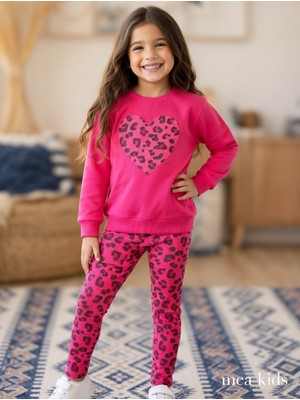 Mca all Inclusive Kız Çocuk Mevsimlik Kalp Desenli Pamuklu Taytlı Takım
