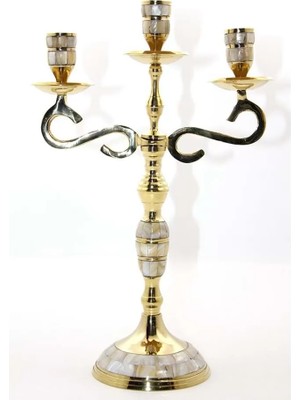 Skygo Pirinç Sedefli 3'lü Şamdan