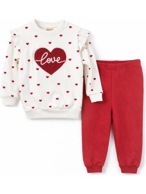 Nikuby Kırmızı Benekli Love Temalı Bebe Alt-Üst Takım