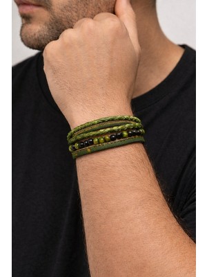 Magicgrange Askeri Kamuflaj Özel Tasarım  Erkek Bileklik  Doğal Ahşap  Boncuk