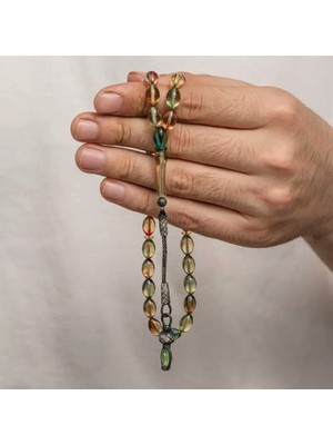 Skygo Gümüş 1000 Ayar Kazaz Püsküllü Sıkma Kehribar Tesbih