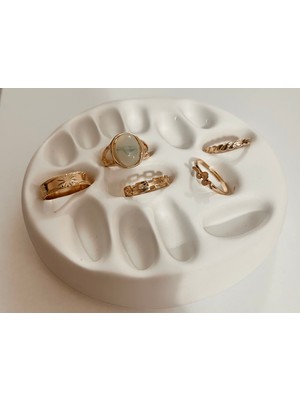 Mimoza Accessories Altın Renk Karışık Model Yüzük Seti | Minimal Taşlı & Zincir Detaylı Çoklu Yüzük