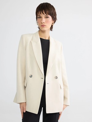 LC Waikiki Bej Kruvaze Yaka Krep Kadın Blazer Ceket