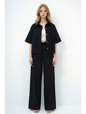 Bacc Siyah Keten Gömlek ve Palazzo Pantolon Takım