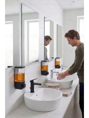 MAİN SHOP 3 Adet Hastane Otel Restoran Okul Banyo Mutfak Uyumlu Şeffaf Hazneli Yapışkanlı Sabunluk 350 ml M-53