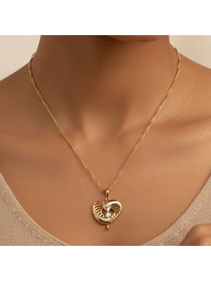 Xuping Jewelry Çizgili Kalpli Taşlı Model Kolye