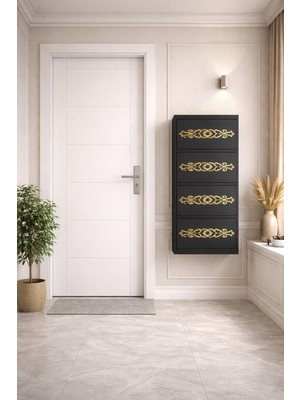 Karlı 4'lü Antrasit Gold Desenli Metal Ayakkabılık