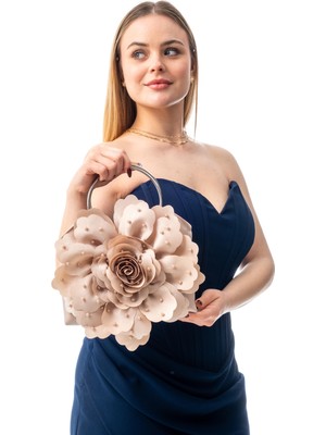 Gustello Perla | Gümüş Metal Yuvarlak Saplı Çiçek Çanta El Çantası Abiye Günlük Şık Kadın Çantası