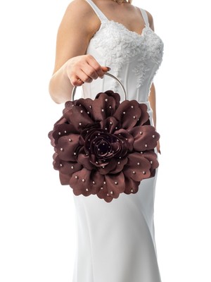 Gustello Perla | Gümüş Metal Yuvarlak Saplı Çiçek Çanta El Çantası Abiye Günlük Şık Kadın Çantası