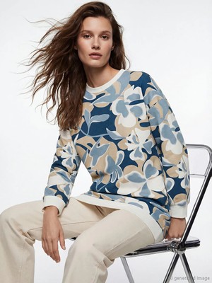 LC Waikiki Karışık Bisiklet Yaka Desenli Kadın Sweatshirt Tunik