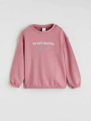 LC Waikiki Pembe Bisiklet Yaka Baskılı Kız Bebek Sweatshirt ve Eşofman Altı