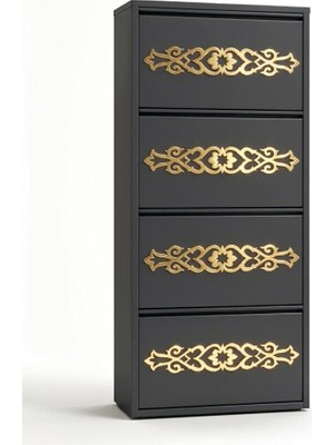 Arinna 4'lü Antrasit Gold Desenli Metal Ayakkabılık