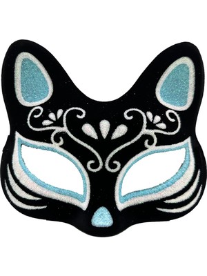 Skygo Siyah Renk Süet Kaplama Üzeri Gümüş Mi Simli Kedi Maskesi 17X14 cm
