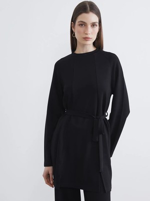 LC Waikiki Siyah Bisiklet Yaka Kadın Sweatshirt Tunik