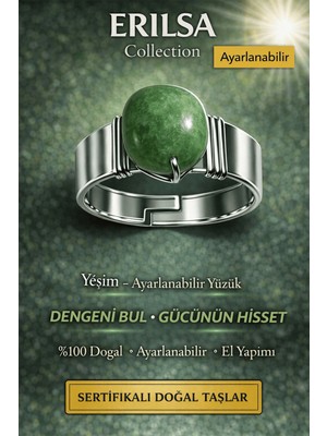 Erilsa Sertifikalı Yeşim Taşı Yüzük Doğal Taş Ayarlanabilir El Yapımı Şans ve Denge Taşı