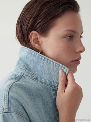 LC Waikiki Indigo Gömlek Yaka Oversize Kadın Jean Ceket