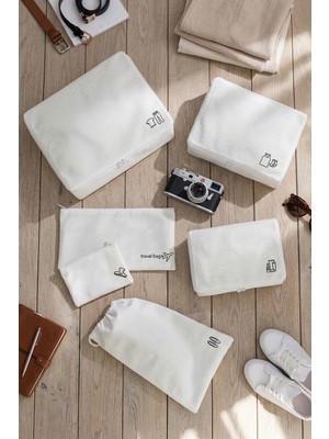 Rek Home 6'lı Beyaz Valiz Düzenleyici Bavul Içi Organizer Set Seyehat Hurcu