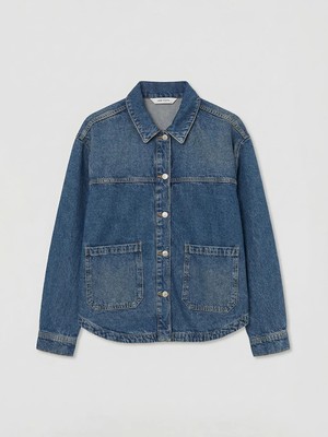 LC Waikiki Indigo Gömlek Yaka Oversize Kadın Jean Ceket