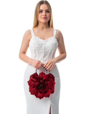 Gustello Perla | Gümüş Metal Yuvarlak Saplı Çiçek Çanta El Çantası Abiye Günlük Şık Kadın Çantası