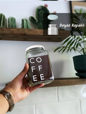 Atölye Merdiven Cam Filtre Kahve & Türk Kahvesi Saklama Kabı Beyaz Kapaklı 850 ml Cam Kavanoz