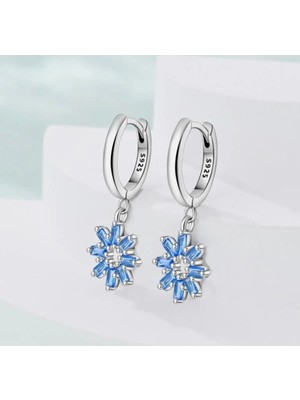 Mam Mavi Çiçek Gümüş Küpe