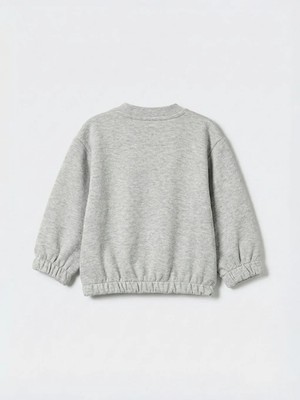 LC Waikiki Gri Kolej Yaka Nakışlı Kız Çocuk Fermuarlı Sweatshirt