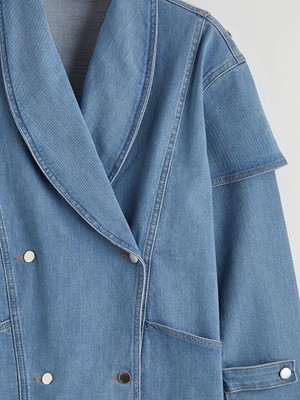 LC Waikiki Indigo Kruvaze Yaka Kadın Jean Ceket