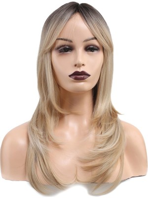 Kaia Life Katlı Kesim Perçemli Düz Fiber Sen Orta Boy Peruk / Kahve / Platin Ombre ve Röfleli